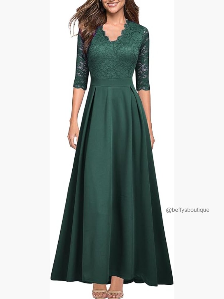 V Neck Lace Maxi Dress Formal Bridesmaid Wedding Long Gown